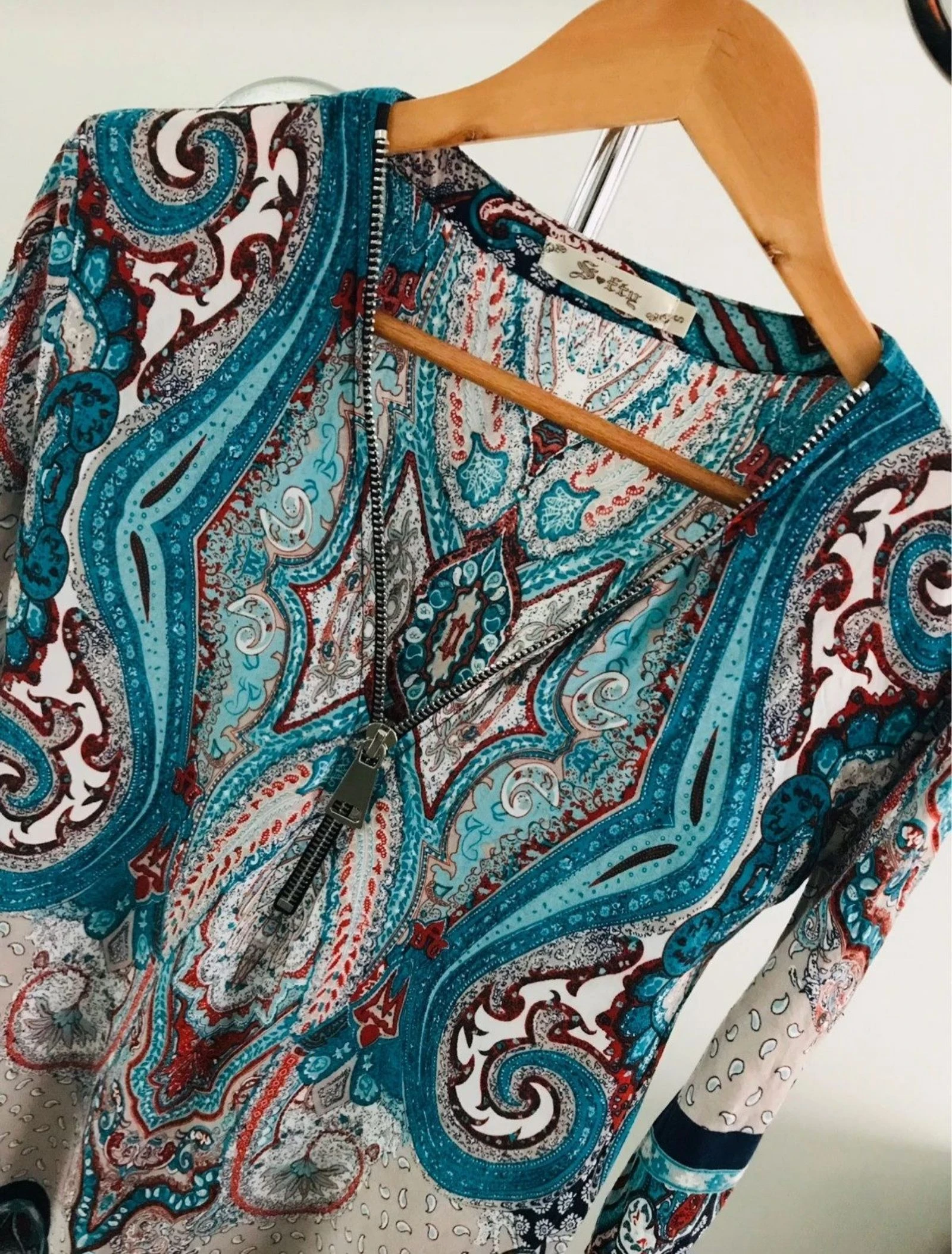 🌸Tunique bohème imprimé cachemire turquoise – Élégante & originale- Parfait état🌸
